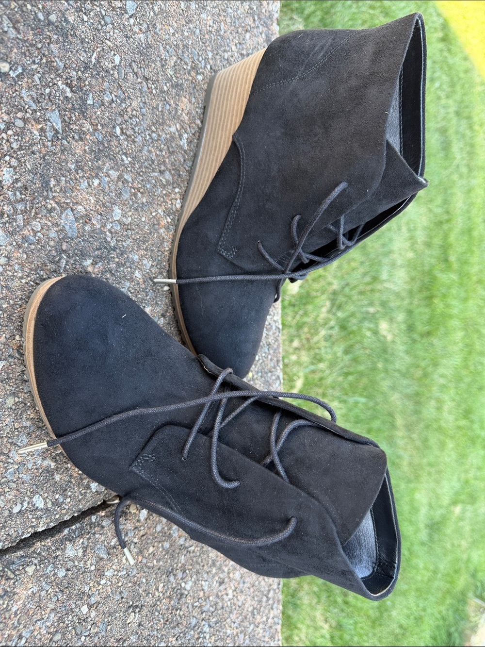 Dr. Scholl's Black Suede Lace-Up Wedge Ankle Boots